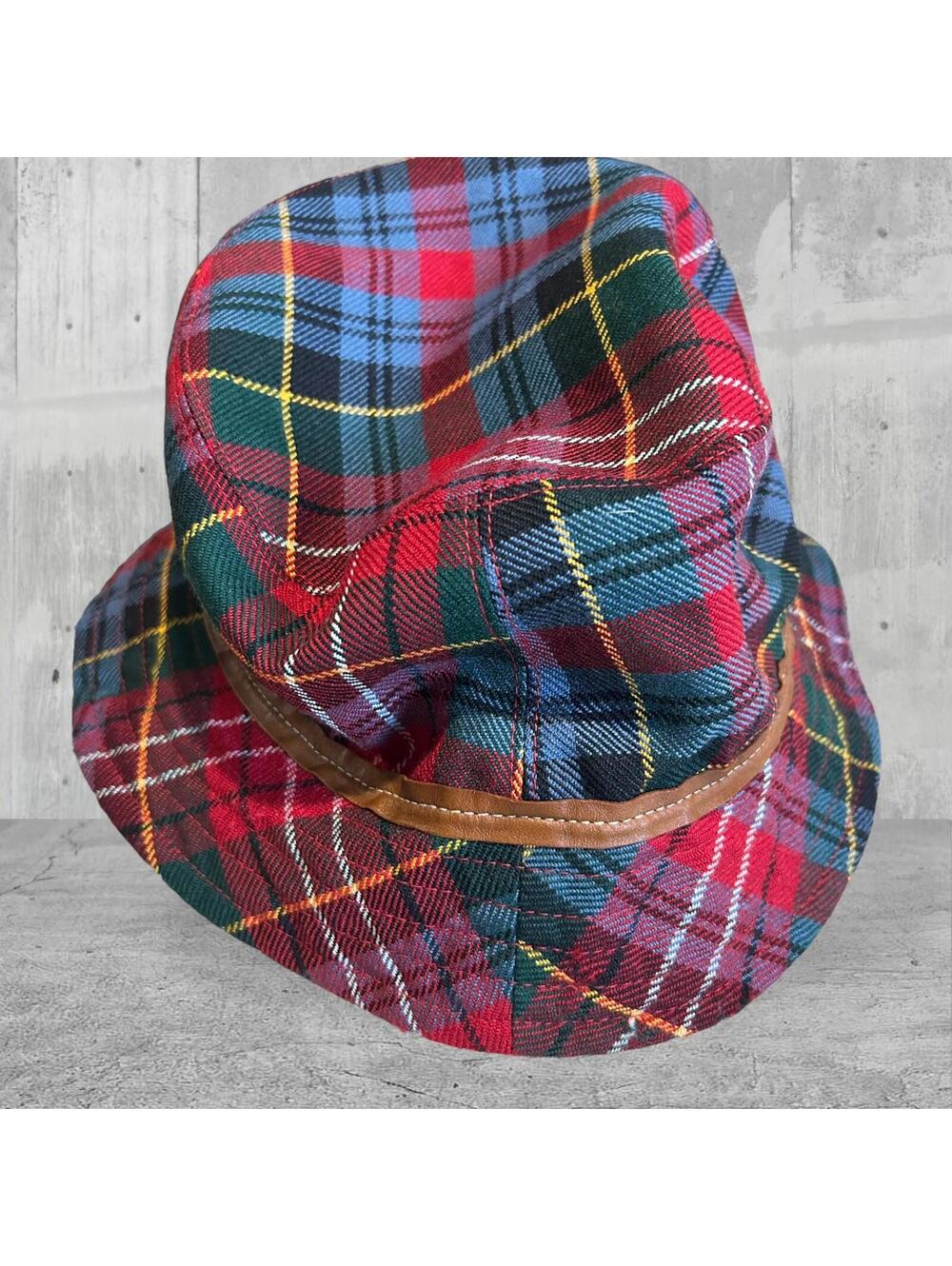 COACH Tartan Plaid WOOL Hat With Leather Trim Size M/L - Picture 3 of 9